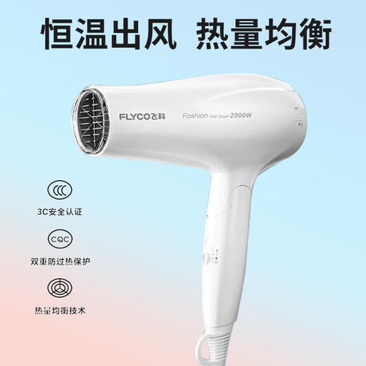 FLYCO hair dryer for home high power constant temperature hair care large wind speed drying dormitory bore tail cargo machine [quality home appliances] Feike FH6232 same model [BR1626] + air cushion comb + roll comb