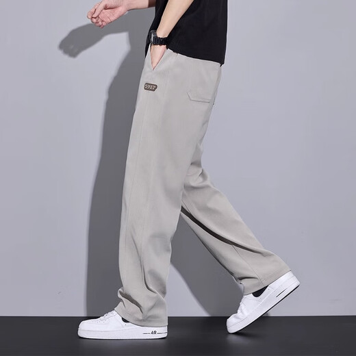 EGMO冰丝休闲裤男生夏季薄款透气阔腿长裤子男2025新款宽松直筒运动裤 白色 6623 L