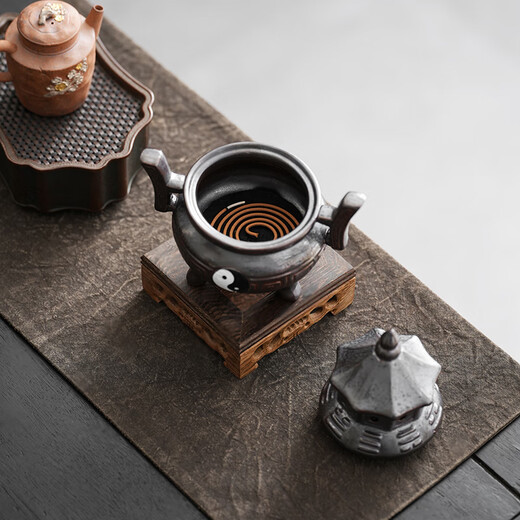 Miaopule Alchemy Furnace Cauldron Taishang Laojun Furnace Zen Tai Chi Bagua Plate Incense Furnace Home Indoor Aromatherapy Ceramic Incense Creative Chicken Wings Square + Jiamei - Rust Glaze Binary Ears Three Legs -