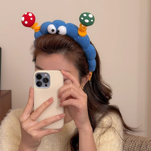 Lu Shanwu's funny and cute mushroom headband for women, high-ceilinged face wash headband, high-end, western, fashionable and creative Internet celebrity hair accessories with mushroom headband - blue 70g 16*22*3.5cm