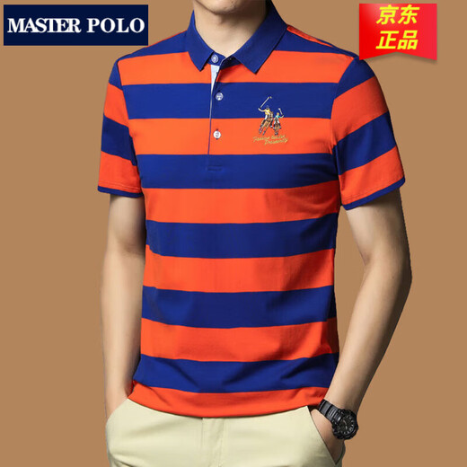 MASTER POLO条纹polo衫夏季商务休闲男士短袖t恤翻领棉体恤宽松潮流上衣服 3882绿色条纹 XL