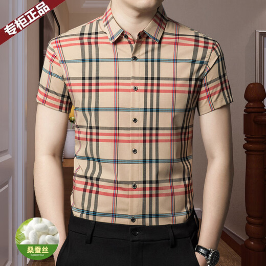 Chiarmania Shirt à manches courtes Mulberry Mulberry Silk Plaid Plaid à mi-manche