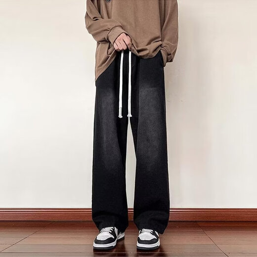 吉普（JEEP）男士牛仔裤新款特级高街水洗美式复古潮牌直筒夏季休闲宽松长裤子 719#黑色 M