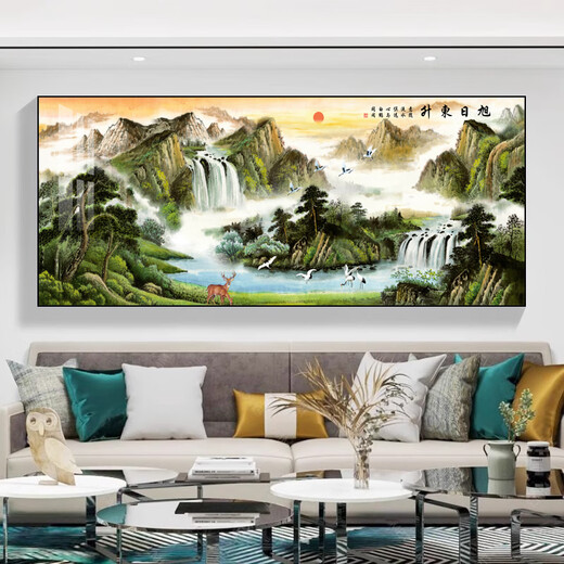办公室山水画新中式国画高档会客厅挂画客厅装饰画中堂壁画晶瓷画 SLH-9793 鸿运常驻 横宽140*竖高60cm 黑框经典+35mm