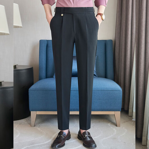 Jessons business trousers men slim young British style Naples high waist casual pants men formal wear no iron suit pants K9871 black 30