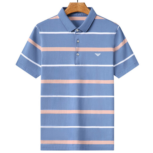 ARMANIBR ARMANI High-End-Männer mit kurzem Baumwoll mit kurzer Ärmeln Maulbeer-Seidenraupe. Seidensommer dünnes Revers -Polo -Hemd 826 Blau; Offizieller Standard des Flaggschiff -Modells 165/80A empfohlen 120jin [Jin gleich 0,5 kg] oder weniger