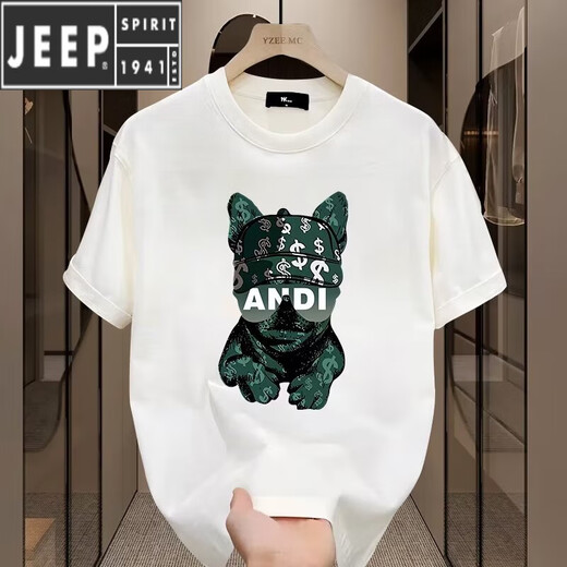 JEEP SPIRIT欧美夏季纯棉短袖t恤男2025新款T恤宽松大码情侣装男士半袖 V691黑色 M
