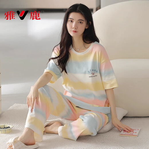 Yalu Pyjamas für Frauen im Sommer Reine Baumwolle kurzärmelige Hosen 2025 Neue Sommer-Frauen-Internet-Promi-Kleidung-Set -9716 2xl [Empfohlen 140-160jin [Jin gleich 0,5 kg] tragen]