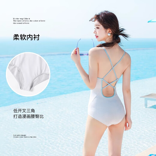 回力泳衣女款竞速游泳馆专用高级感性感露背游泳衣月光15250 白色 L