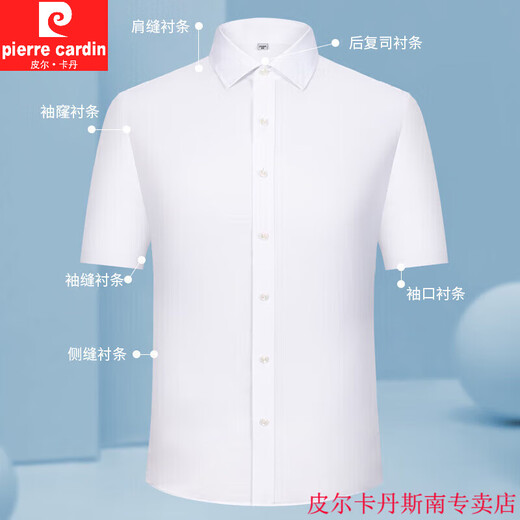 皮尔卡丹夏季薄款短袖衬衫男中青年商务职业工装蓝色衬衣男半袖纯色工作服 DX6623 39 (建议120-130斤)