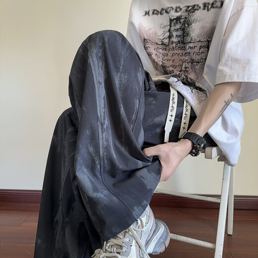 Neing Tip Tie-Dye Scimitar Ice Silk Bants Мужчина 25 летняя новая американская модная бренда тонкие повседневные брюки Большой размер свободные брюки с широкими ногами белые XL (130-150Jin [Jin равно 0,5 кг])