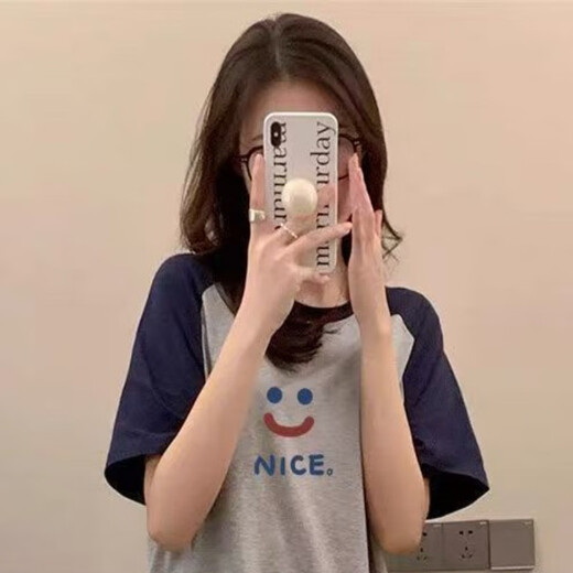 COLORFUL GEMS春夏季显瘦睡裙宽松短袖韩版家居长裙 1105#灰色表情包裙 均码