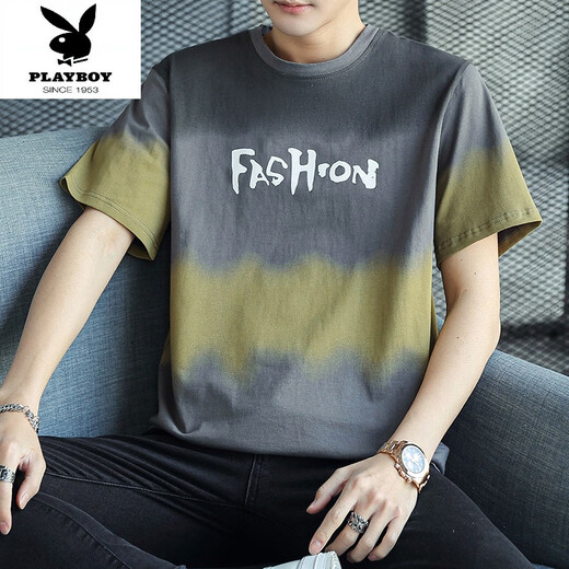 
Playboy (PLAYBOY) pure cotton new short-sleeved T-shirt men loose half-sleeved clothes summer versatile T-shirt base shirt ins top men 829 gray M