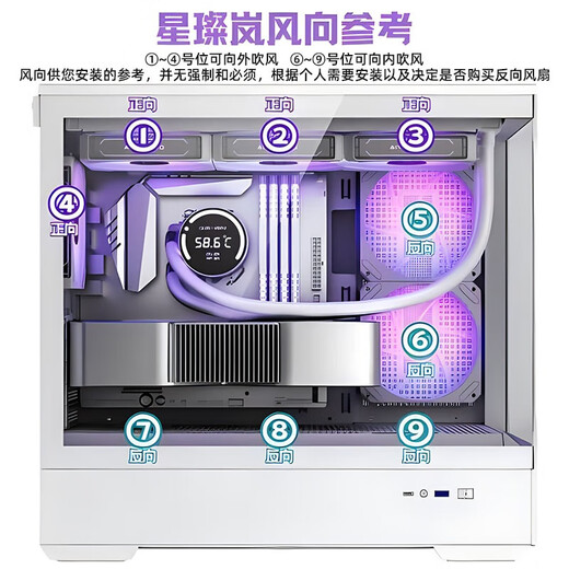 爱国者星璨岚海景房机箱电脑台式机电竞游戏支持360水冷鱼缸纯白色无立柱MATX全侧透 星璨岚 黑