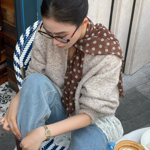 啄木鸟（TUCANO）波点丝巾女系脖感2025新款棕色长条百搭领巾轻奢发带丝带配饰时尚 棕色大波点