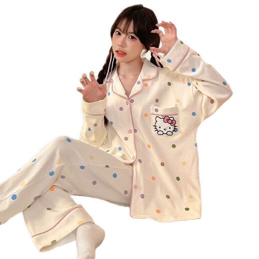 乐僖贝俫牛奶丝甜美睡衣女长袖韩版仿棉家居服两件套 6173 175 L