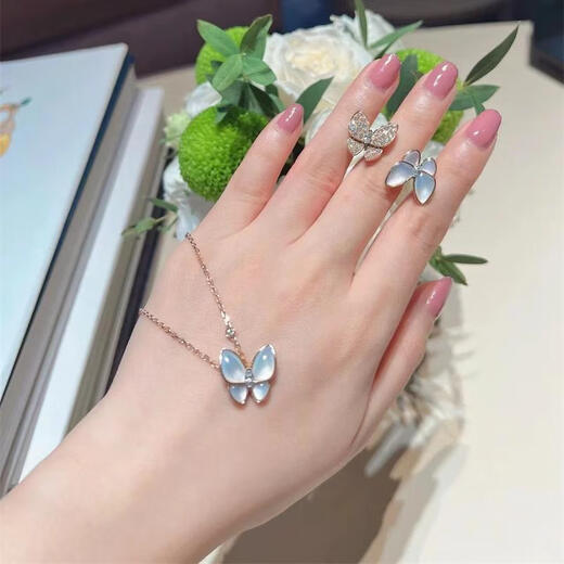 Yadige 18k rose gold gold butterfly mother-of-pearl necklace marquise platinum full diamond turquoise blue women's model 2024 new model mother-of-pearl butterfly