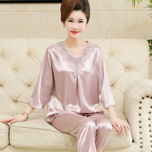 Pajamas de mère d'âge moyen du printemps et d'été modal pour les femmes peut porter de la soie belle-mère. SETT DE SILICE DE SILK MINE SET pour les personnes d'âge moyen et les personnes âgées ARM683 Rose clair 2xl recommandé [120-145jin [Jin est égal à 0,5 kg]]]