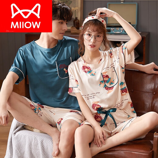 Catman (Miiow) Brandpaar Pyjamas Sommer-Eis Silk-Männer und Frauen 2023 Neuer Sommer dünn kurzärmelige niedliche Bären-Heimkleidung Hauptbildmodell MT: S1421 Frauen S1422 Männer grau Englisch Seiden Seiden Durchschnittlicher Größe 2 Sätze Preis, falls Sie einen einzigen Satz benötigen, bitte kontaktieren Sie den Kundendienst