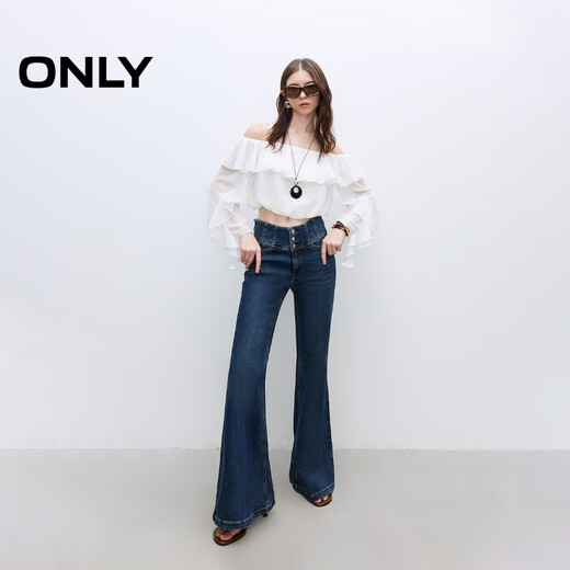 ONLY2025 new summer hot girl design slim high-waist flared jeans for women|125332002 J36810 washed denim blue S S pants length reduced