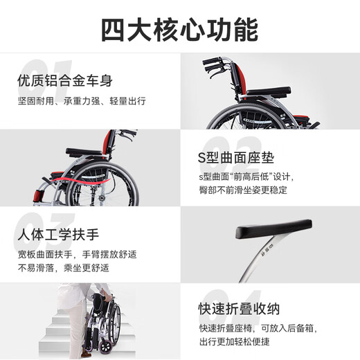 康扬（karma）轮椅折叠老人轻便旅行手推车便携免充气胎超轻量手动轮椅车KM1502