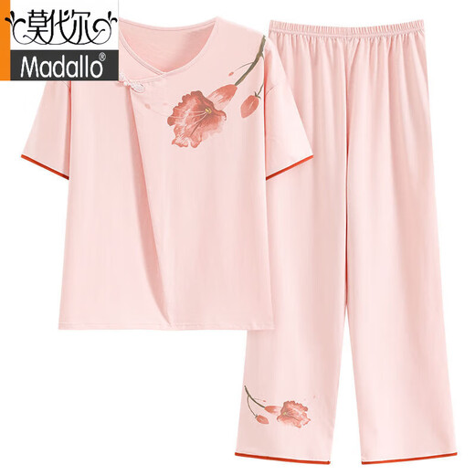 莫代尔新中式睡衣女夏季新款新疆棉短袖长裤薄款可外穿家居服睡衣女士套 9905 M 建议80到100斤