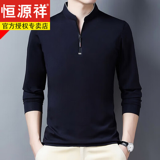 
Hengyuanxiang middle-aged men's native long-sleeved T-shirt small standing collar ice silk spring and autumn thin half-sleeved father half-zipper T-shirt men 6623 rose red M 165