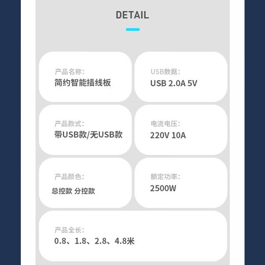 【京东物流】家用多功能插座米用家用面板usb多孔位排插线板学生插排插板带线分控 5开关【4插位+2USB 2.8米】