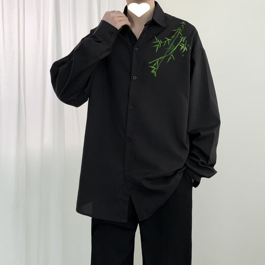 Fhhuabd nueva camisa china primavera y otoño se vean guapos de gran tamaño gran pulgada tendencia nacional bambú camisa casual estampada chaqueta 1105# camisa de hierro gratis de hierro gratis 9xl [290-320Jin [Jin equivale a 0.5 kg]]]