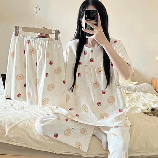 Lexi Beilu Sommer süßer Cartoon dreiteiliger Pyjamas Frauen können im Freien zu Hause Kleidungsset 761 Cherry Baby Drei-teilig Set-Short/HQ 175 L tragen