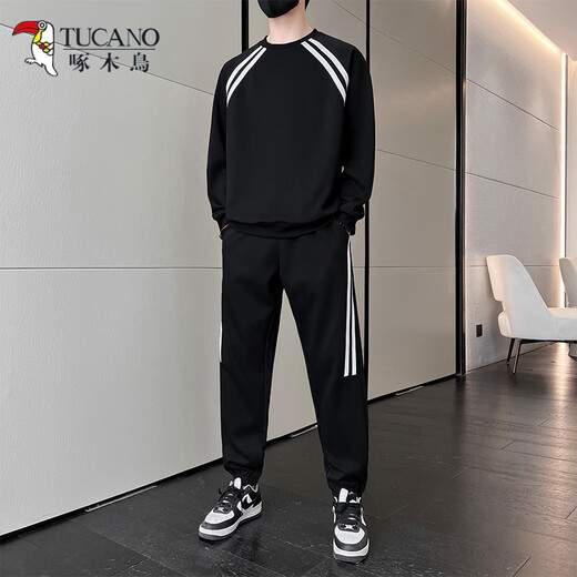 啄木鸟（TUCANO）休闲运动套装春秋季新款美式潮牌卫衣时尚T恤百搭运动长裤两件套 SK-9230白灰 M
