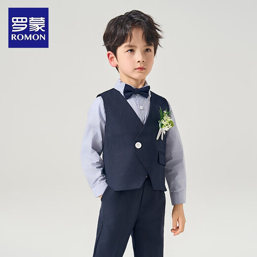 Romon children's dress, boy's suit, British style boy's birthday party suit, flower girl costume, navy blue 110