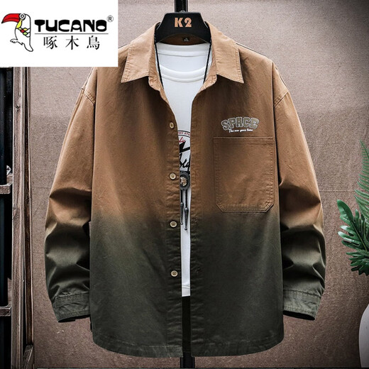 啄木鸟（TUCANO）渐变衬衫男士长袖春秋季新款潮牌免烫翻领时尚宽松休闲上衣服男装 9905紫色 M (约90~120斤可穿)