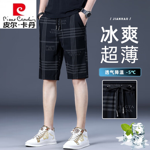 Pierre Cardin Sommer Dünne Eis Silk Casual Shorts 2025 Sommer Lose gerade High-End-Mid-Wolzen trendige Fünf-Punkte-Hosen 1585 Black 36 zwei Fuß acht