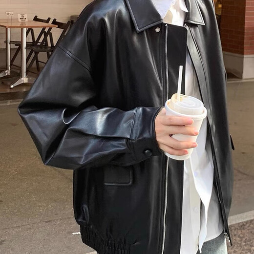 Ono seven-day black leather jacket for women, 2025 spring and autumn new Hong Kong style retro high-end clamp motorcycle fashion top leather jacket [black single layer 90-130Jin [Jin equals 0.5 kg]]
