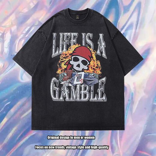 Jingpufei European и American Retro Skull Print Print Рубашка с коротки