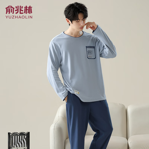 
Yu Zhaolin's new men's pajamas autumn and winter 100-skinny comfortable round neck pullover long sleeve trousers home clothing set casual and can be worn outside 16778 L 170/L