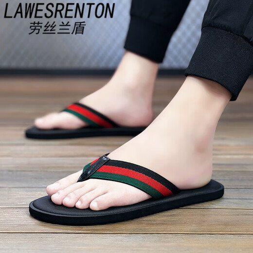 
LAWESRENTON brand flip flops men's sandals men's foot-clip beach shoes casual summer trendy non-slip personality fashionable outdoor 881 black 43
