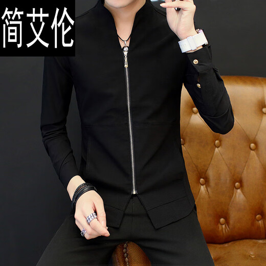 Jane Allen Camisa de manga larga para trajes para hombres de primavera y otoño, chaqueta de collar de estilo chino, camisa casual de estilo chino, ropa masculina, camisa de cuello de pie blanco 9905, XL