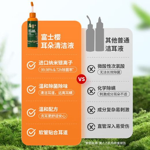 Fuji Sakura Pet Cats and Dogs Ear Drops Cleaning Ear Washing Liquid Earwax, Itchy Ear Canal, Remove Bacteria, Remove Odor, Stay Away from Ear Mites, Silver Ion Ear Cleaning Liquid 100ml