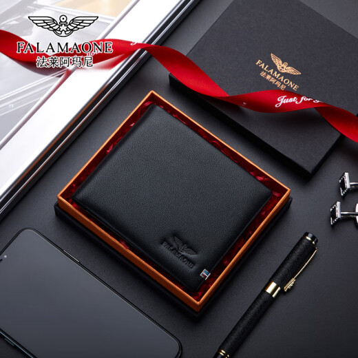 FalamaOne Brand Wallet подлинный кожаный короткий кошелек Cowhide Business Call Card Card Card Gift Day's Day's Gift для моего мужа и отца Специальное предложение Box/QB201-1 Нужно написать поздравительные открытки и печатные фотографии Свяжитесь с обслуживанием клиентов
