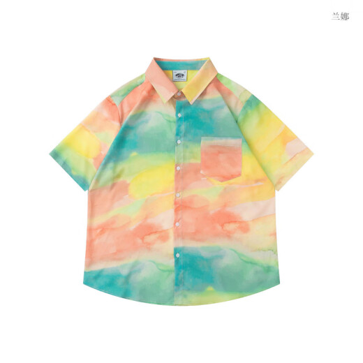 Ximuyao Vintage Ölgemälde Hong Kong Style Retro Blumenhemd Männer Hawaiianer Urlaub Lose Sommerpaar kurzärmeliges Hemd 3527 Grün M.