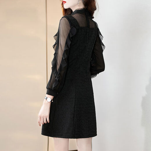 FHHUABD French Hepburn style little black dress spring 2025 new high-end lady style banquet dress holiday dress black 3937 slim version L 105-115Jin Jin equals 0.5 kg