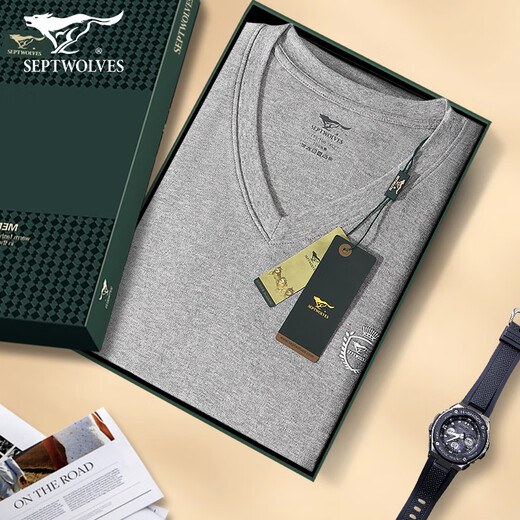 七匹狼【全棉】秋衣秋裤男秋冬纯棉保暖内衣V领棉毛衫线衣裤7A抗菌套装