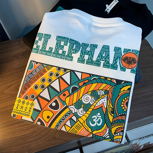 Beihai 2 Lane High-end Short-sleeved T-shirt for Men's Summer New Loose Round Neck Printed T-shirt Sweat-absorbing Breathable Half-sleeved Cotton Top White [JSW9901#] L Suitable for 100-110