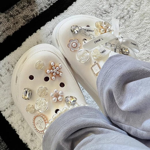 Accesorios de zapatos de cueva de Ouyin Flores Flores de bricolaje Accesorios decorativos Zapatos para mujeres Joyas de diálogo Rhinestone Hebillas de zapatos extraíbles [Zhiwanzhuhua] Accesorios de zapatos (excluyendo zapatos) Incluye 14 piezas de accesorios + cadenas de perlas + cadenas de diamantes + cintas