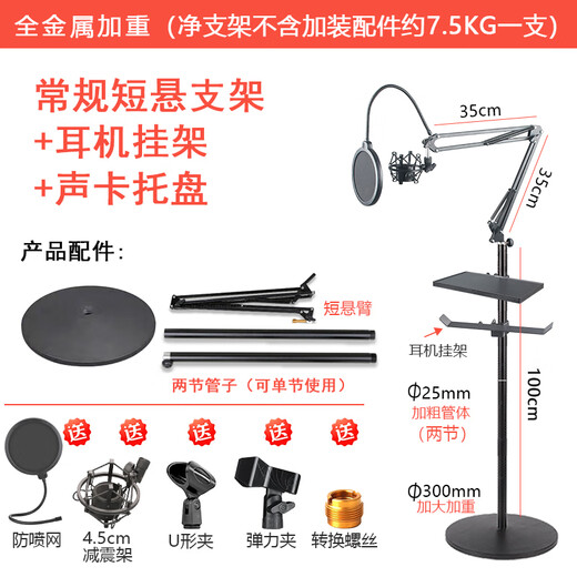 Qianli recording studio floor-standing cantilever stand, microphone stand, integrated mobile phone live broadcast condenser microphone vertical stand, regular version short cantilever + tray