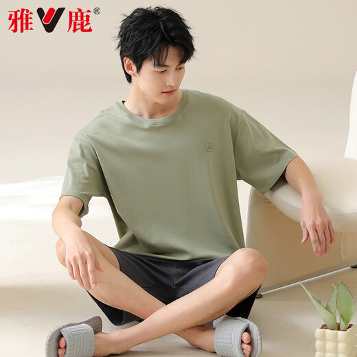 Yalu men's pajamas men's pure cotton summer thin short-sleeved cotton can be worn casual large-size boys' home clothing set 42M13601 4XL [Recommended weight 180-200 Jin [Jin equals 0.5 kg]]