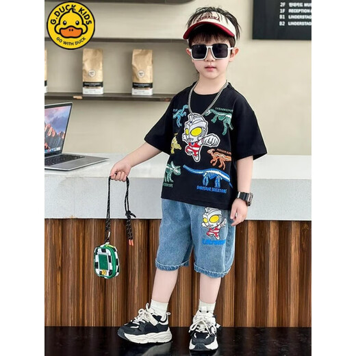 G.Duckkids Little Yellow Duck Set de manga corta para niños 2025 Summer Medium y gran ropa para niños Boy Ultraman Ultraman Set 1283 Set-White 110
