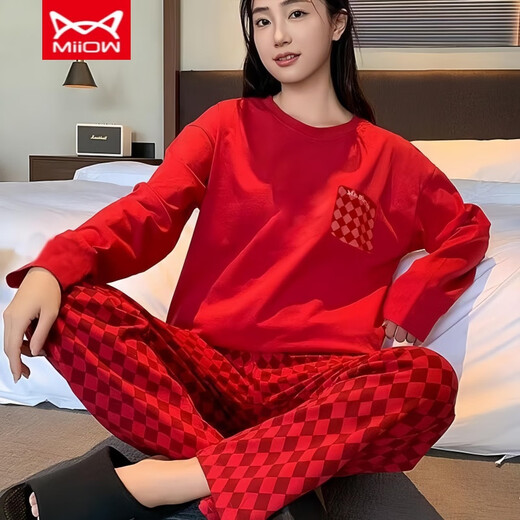 Catman Miiow Pajamas pour l'année de la nation, Lady Pure Cotton Spring and Automne à manches longues Année de serpent Big Automne rouge et hiver en coton complet Pure Cotton Home Clothing 9226 (coton sans poitrine) XL [suggéré 120-135 Jin [Jin est égal à 0,5 kg]]]